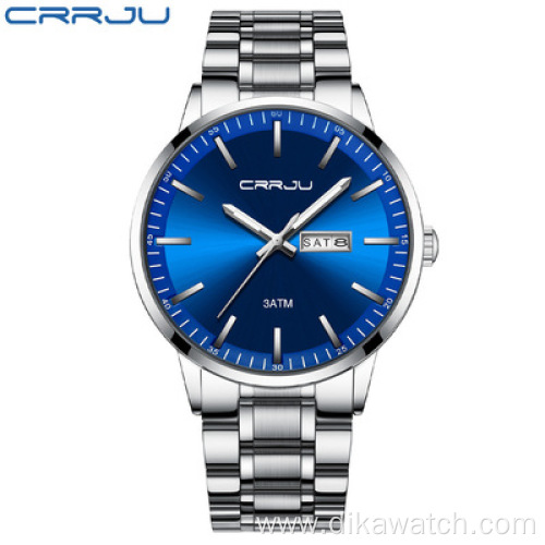 2021 CRRJU 2193 Fashion Men's Watch Top Brand Luxury Sports Waterproof Steel Calendar Male Quartz Wristwatches